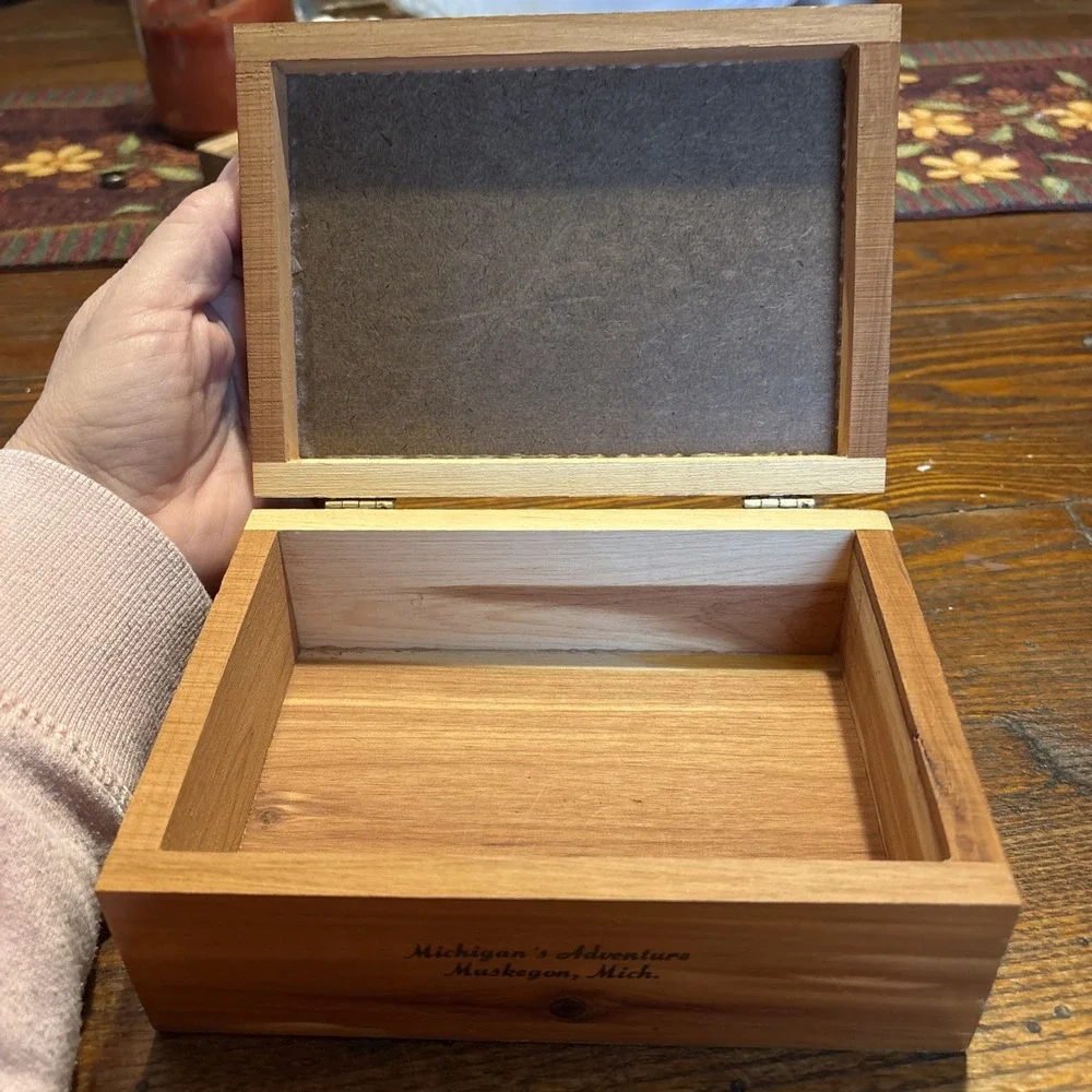 Vintage Kitten Cat Souvenir Cedar Wood Box Travel History Michigan Adventures